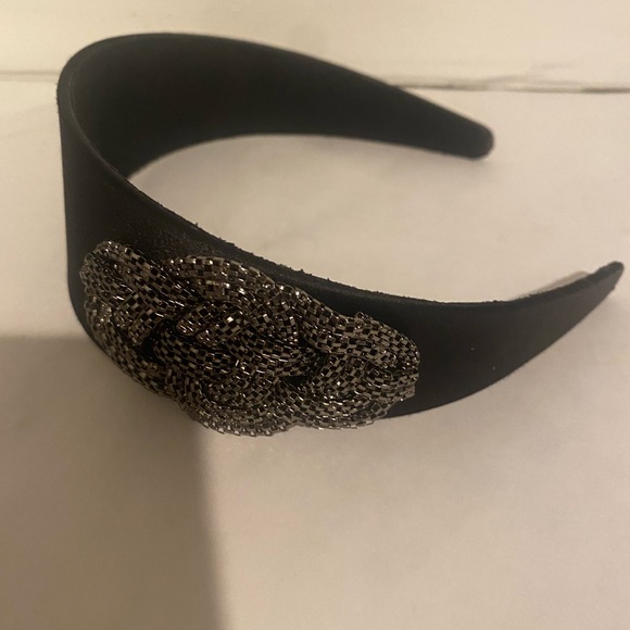 Anthropologie Embellished Black Satin Headband 2” W holiday party New Year’s Eve main image 6